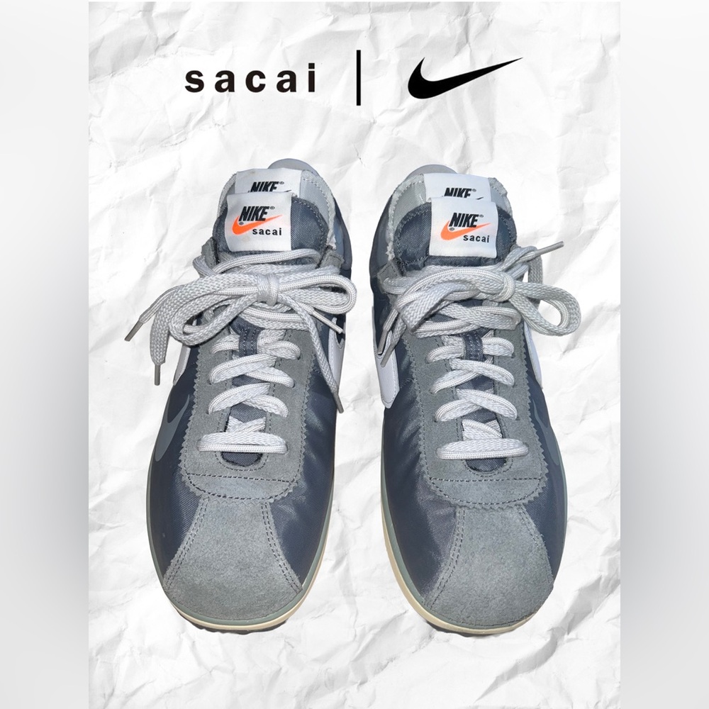 Sacai X Nike Zoom Cortez SP Grey and White Sneakers